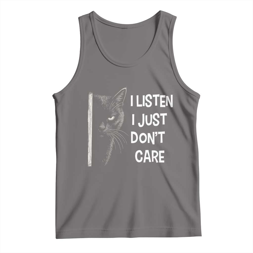 Funny Introvert Cat Tank Top I Listen I Just Don't Care Sarcastic Kitty Lover TS14 Deep Heather Print Your Wear