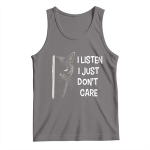 Funny Introvert Cat Tank Top I Listen I Just Don't Care Sarcastic Kitty Lover TS14 Deep Heather Print Your Wear