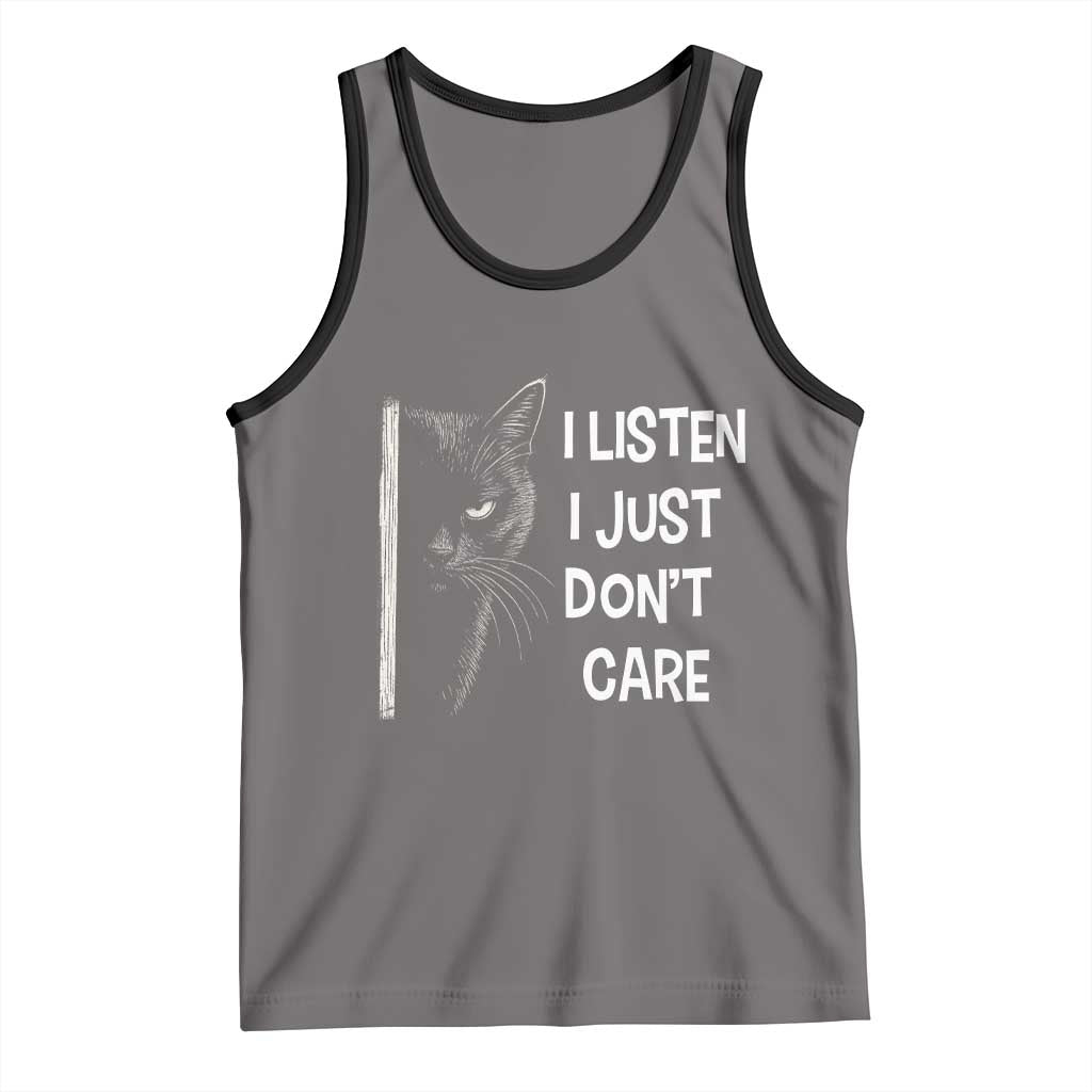 Funny Introvert Cat Tank Top I Listen I Just Don't Care Sarcastic Kitty Lover TS14 Deep Heather Black Print Your Wear