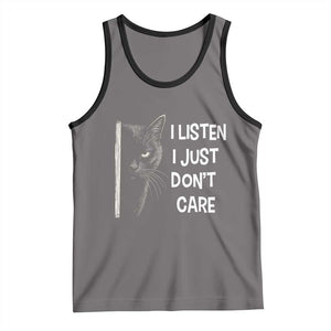 Funny Introvert Cat Tank Top I Listen I Just Don't Care Sarcastic Kitty Lover TS14 Deep Heather Black Print Your Wear