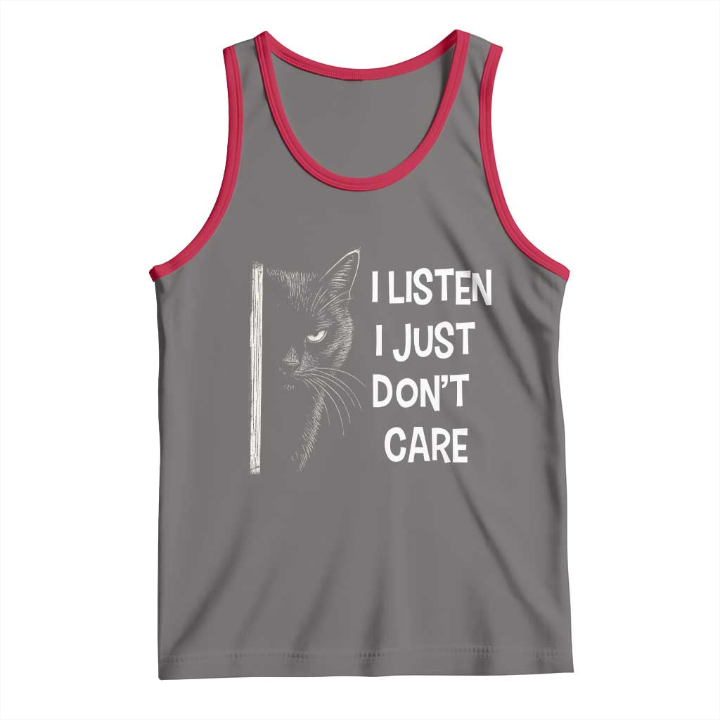 Funny Introvert Cat Tank Top I Listen I Just Don't Care Sarcastic Kitty Lover TS14 Deep Heather Red Print Your Wear