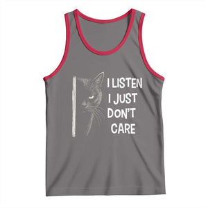 Funny Introvert Cat Tank Top I Listen I Just Don't Care Sarcastic Kitty Lover TS14 Deep Heather Red Print Your Wear