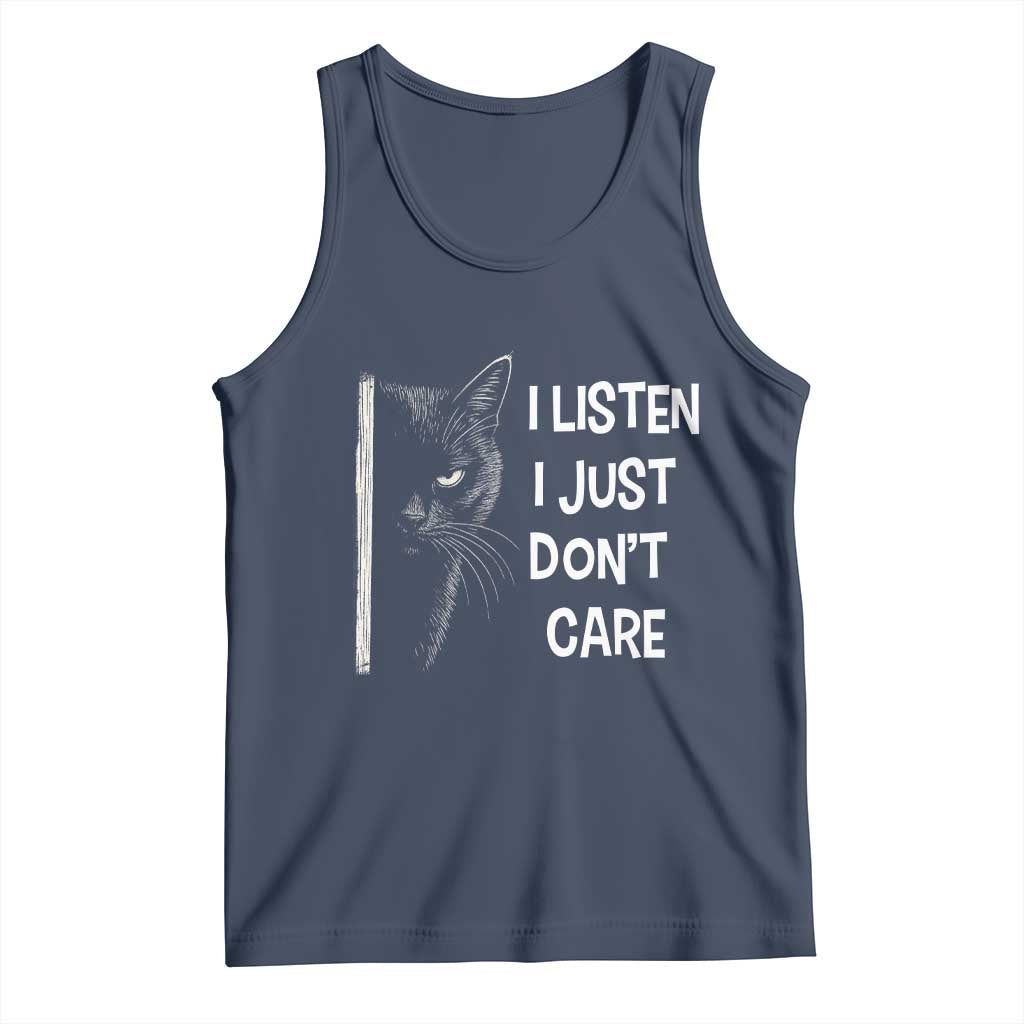 Funny Introvert Cat Tank Top I Listen I Just Don't Care Sarcastic Kitty Lover TS14 Navy Print Your Wear