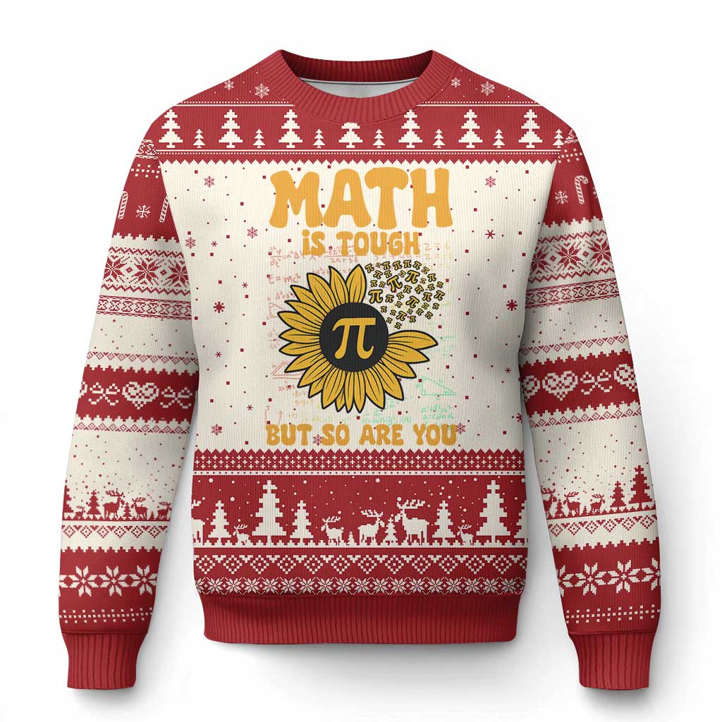 Funny Math Teacher Back To School Ugly Christmas Sweater Math Is Tough But So Are You TS14 Beige Red Print Your Wear