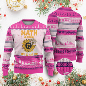 Funny Math Teacher Back To School Ugly Christmas Sweater Math Is Tough But So Are You TS14 Hot Pink Print Your Wear