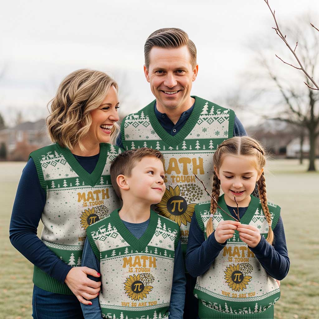 Funny Math Teacher Back To School V-Neck Knit Sweater Vest Math Is Tough But So Are You TS14 Beige Green Print Your Wear