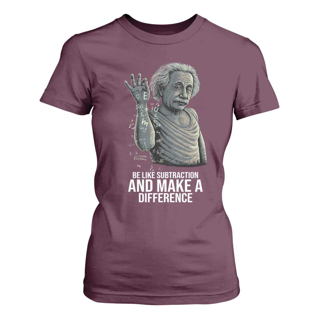 Funny Math Teacher T Shirt For Women Be Like Subtraction And Make A Difference TS14 Maroon Print Your Wear