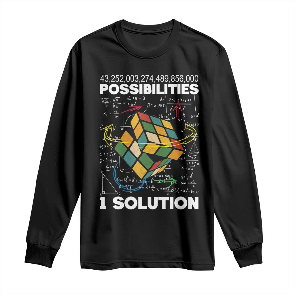 Funny Speed Cubing Long Sleeve Shirt One Solution Math Puzzle Cube TS14 Black Print Your Wear