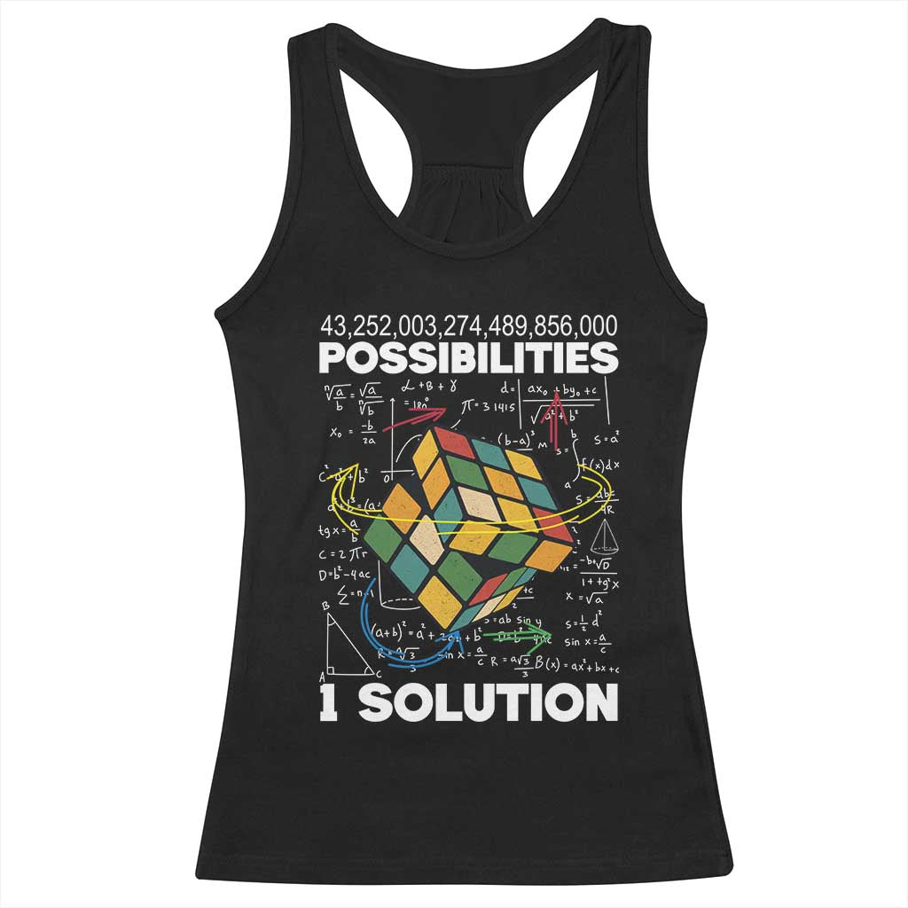Funny Speed Cubing Racerback Tank Top One Solution Math Puzzle Cube TS14 Black Print Your Wear