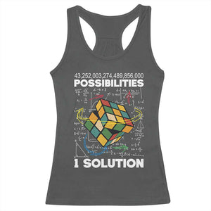 Funny Speed Cubing Racerback Tank Top One Solution Math Puzzle Cube TS14 Dark Heather Print Your Wear