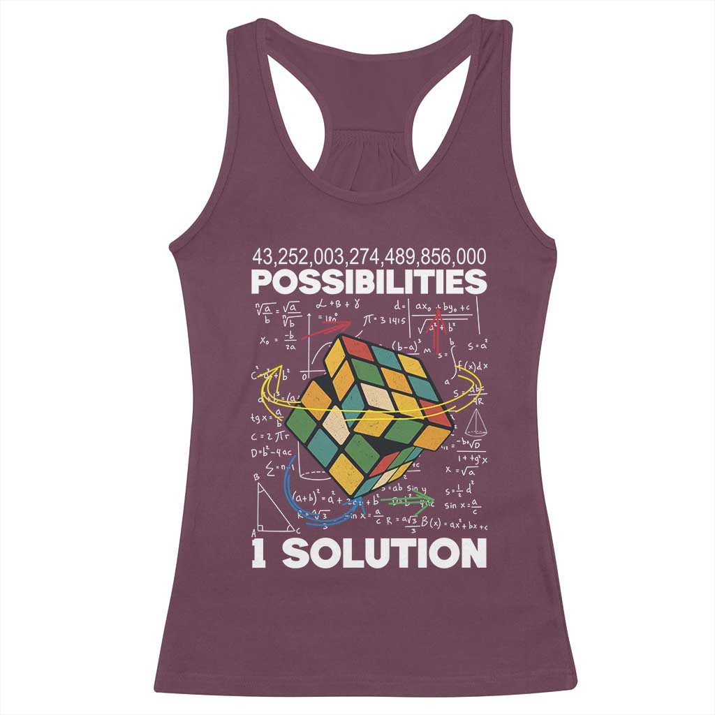 Funny Speed Cubing Racerback Tank Top One Solution Math Puzzle Cube TS14 Maroon Print Your Wear