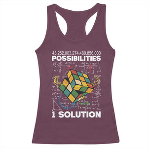 Funny Speed Cubing Racerback Tank Top One Solution Math Puzzle Cube TS14 Maroon Print Your Wear