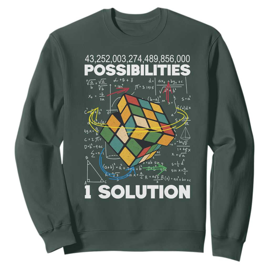 Funny Speed Cubing Sweatshirt One Solution Math Puzzle Cube TS14 Dark Forest Green Print Your Wear