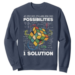 Funny Speed Cubing Sweatshirt One Solution Math Puzzle Cube TS14 Navy Print Your Wear