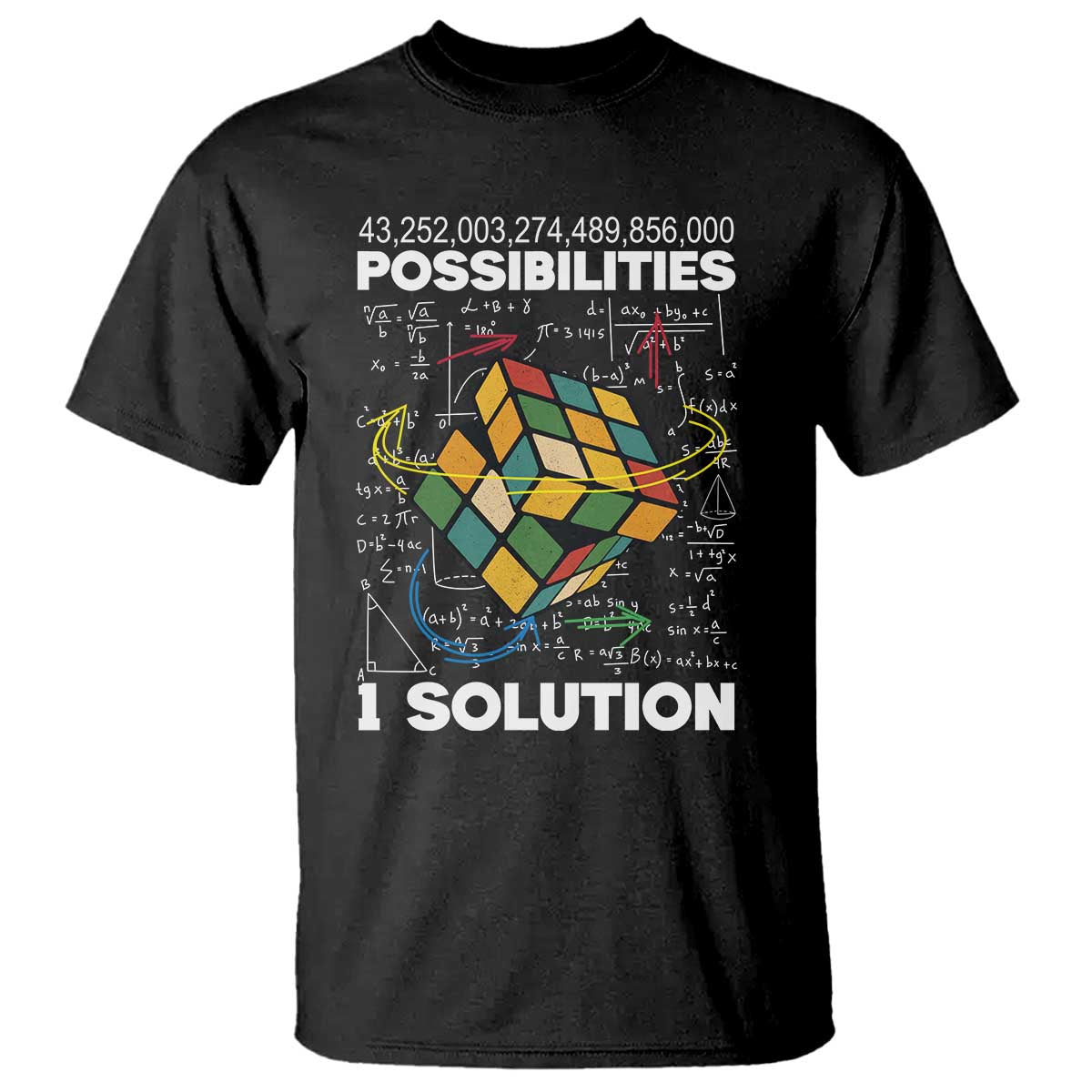 Funny Speed Cubing T Shirt One Solution Math Puzzle Cube TS14 Black Print Your Wear