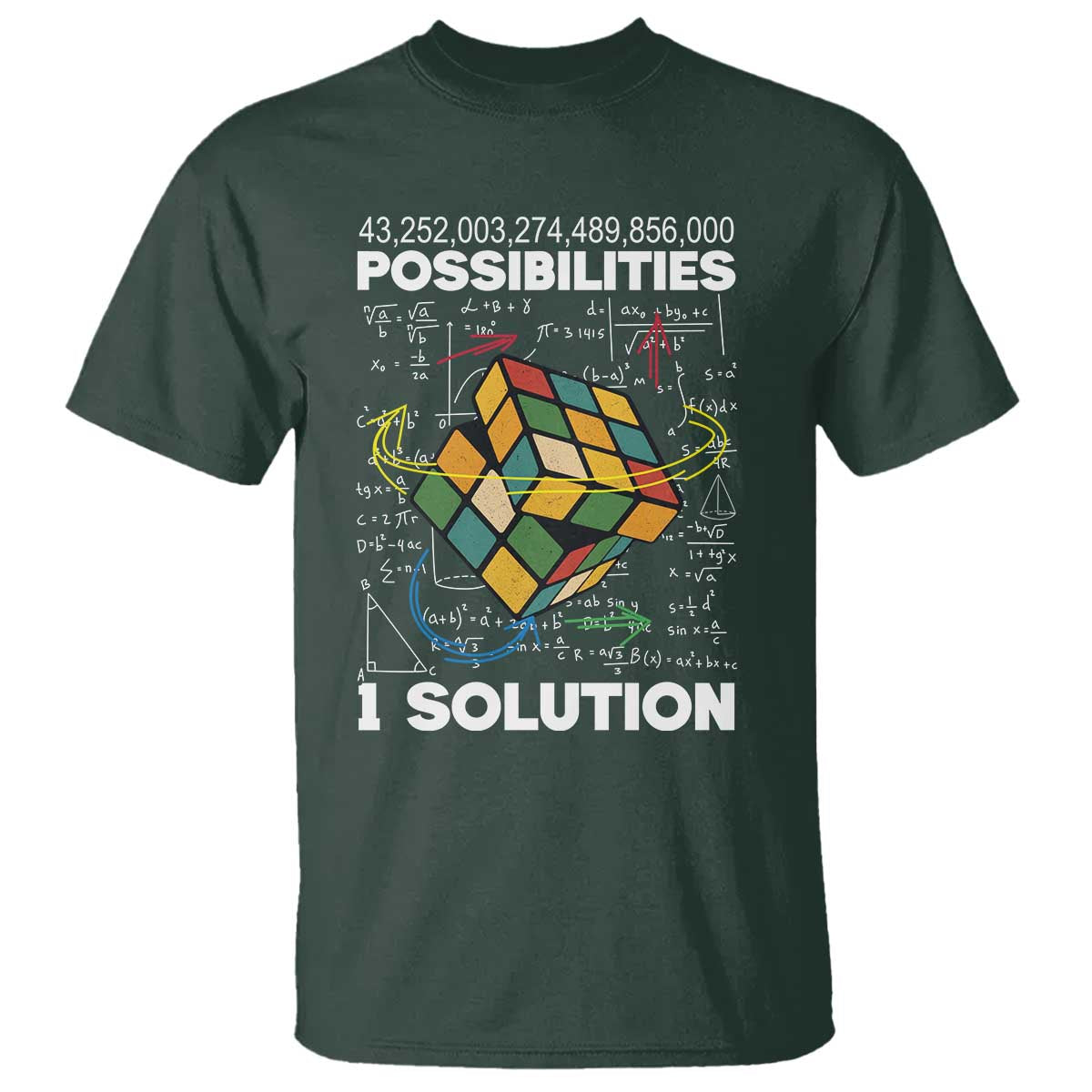 Funny Speed Cubing T Shirt One Solution Math Puzzle Cube TS14 Dark Forest Green Print Your Wear