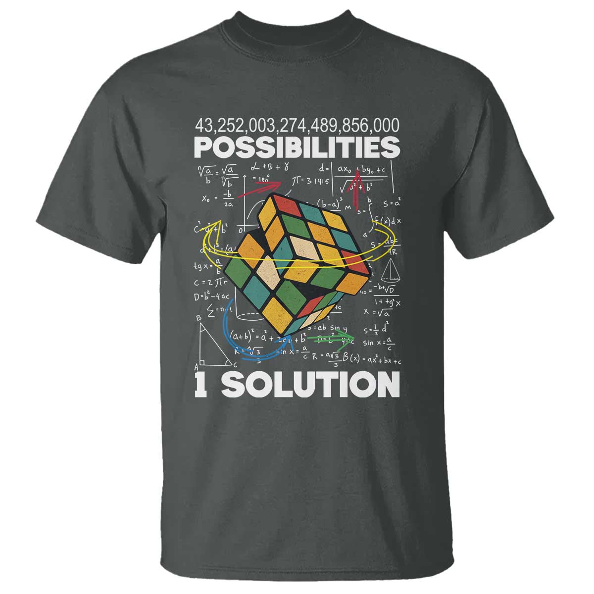 Funny Speed Cubing T Shirt One Solution Math Puzzle Cube TS14 Dark Heather Print Your Wear