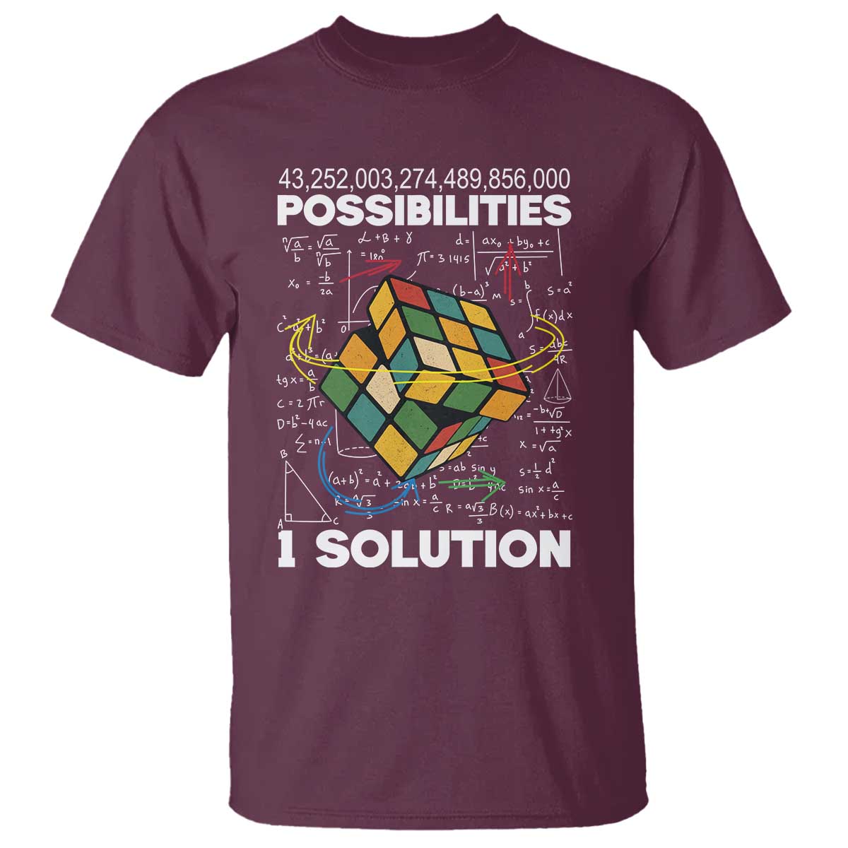 Funny Speed Cubing T Shirt One Solution Math Puzzle Cube TS14 Maroon Print Your Wear