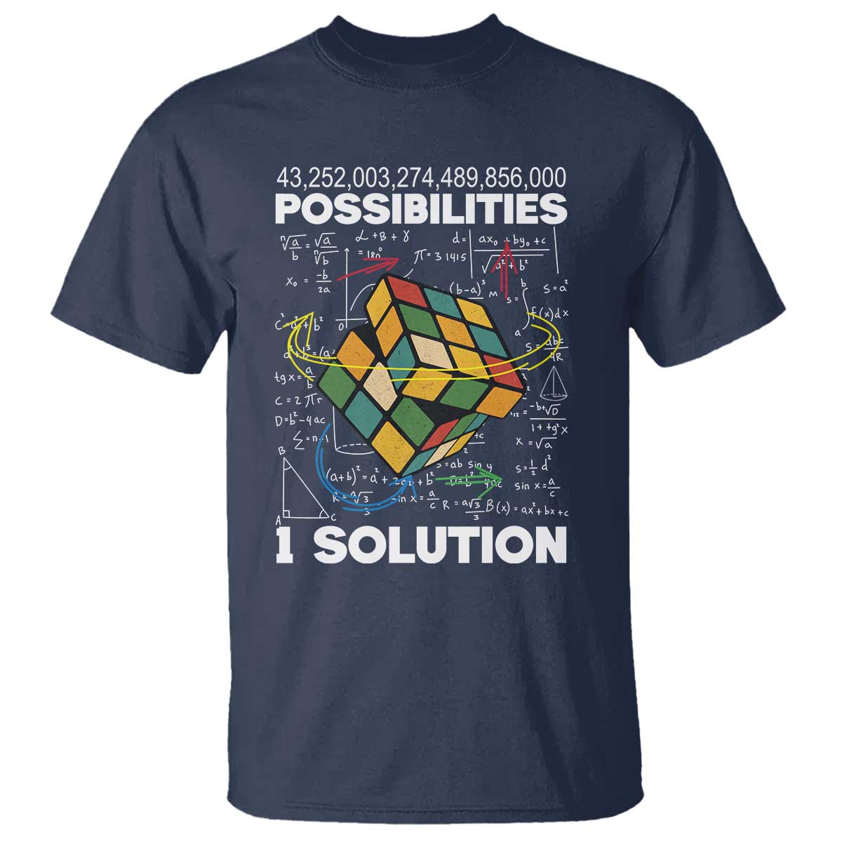 Funny Speed Cubing T Shirt One Solution Math Puzzle Cube TS14 Navy Print Your Wear