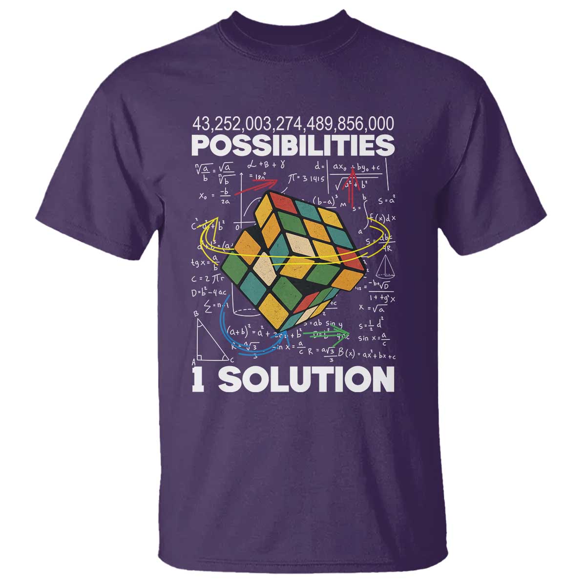 Funny Speed Cubing T Shirt One Solution Math Puzzle Cube TS14 Purple Print Your Wear