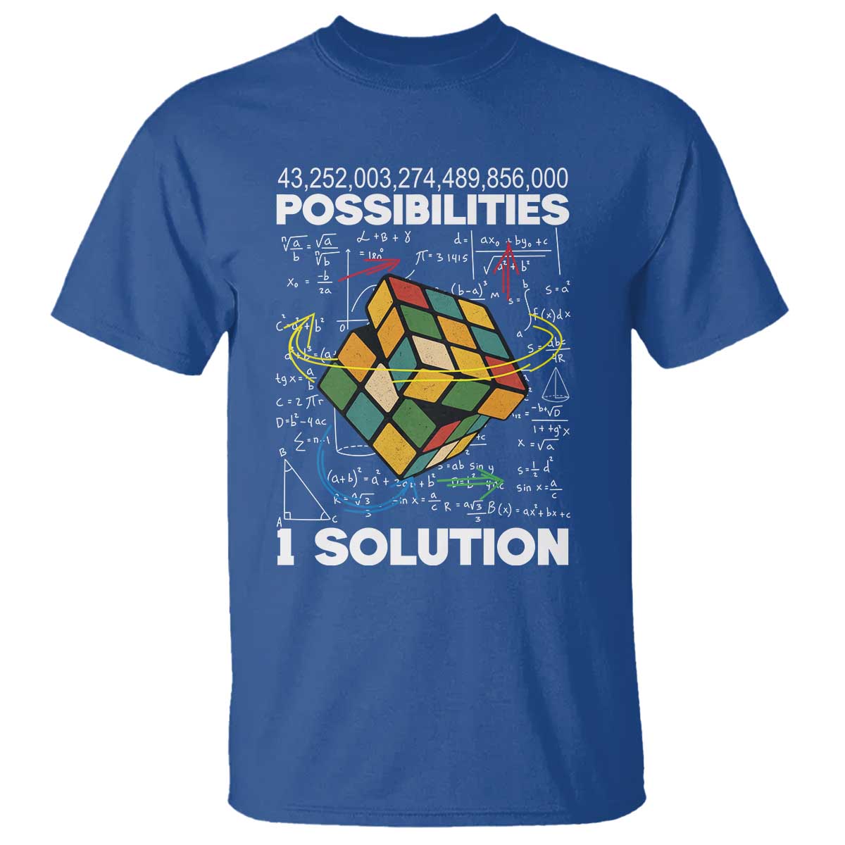 Funny Speed Cubing T Shirt One Solution Math Puzzle Cube TS14 Royal Blue Print Your Wear