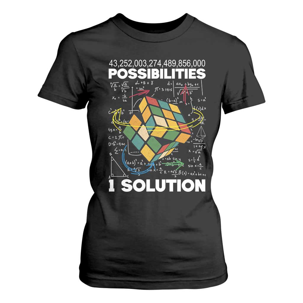 Funny Speed Cubing T Shirt For Women One Solution Math Puzzle Cube TS14 Black Print Your Wear