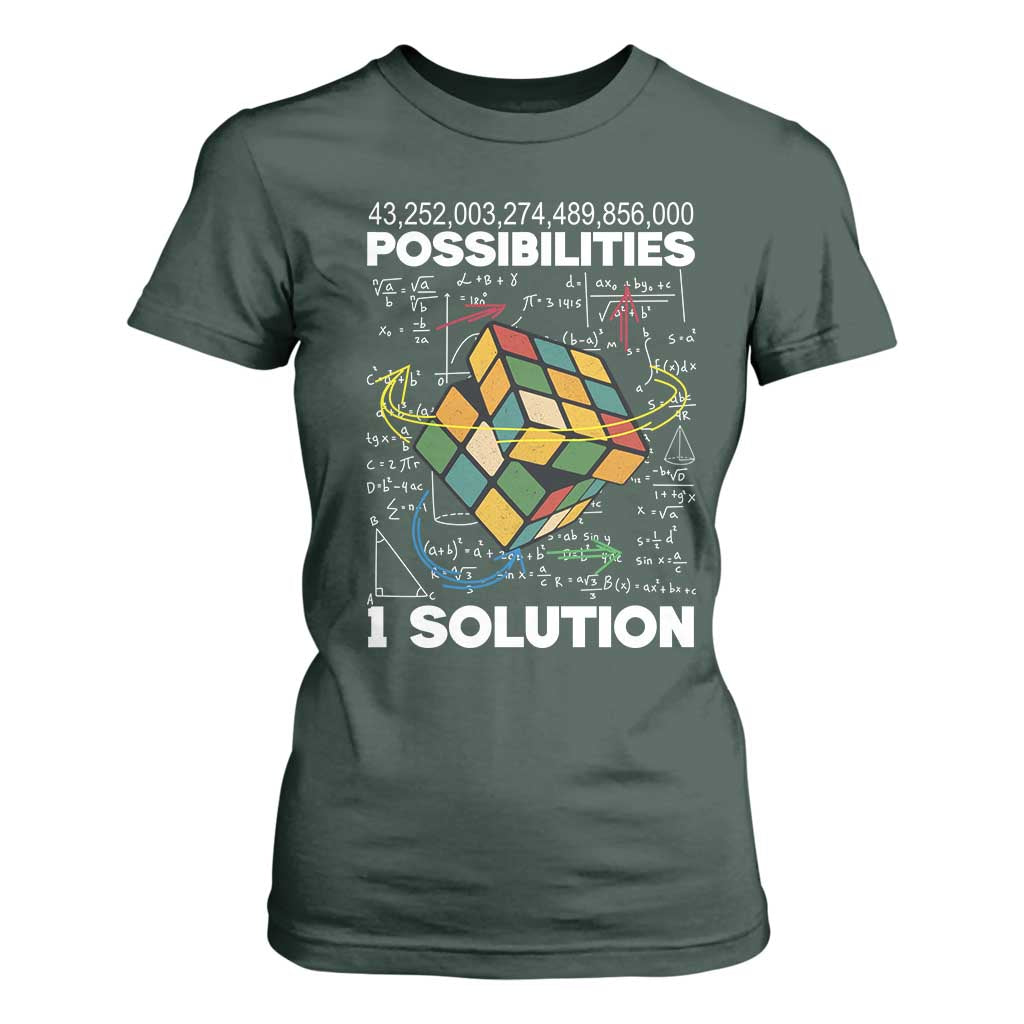 Funny Speed Cubing T Shirt For Women One Solution Math Puzzle Cube TS14 Dark Forest Green Print Your Wear