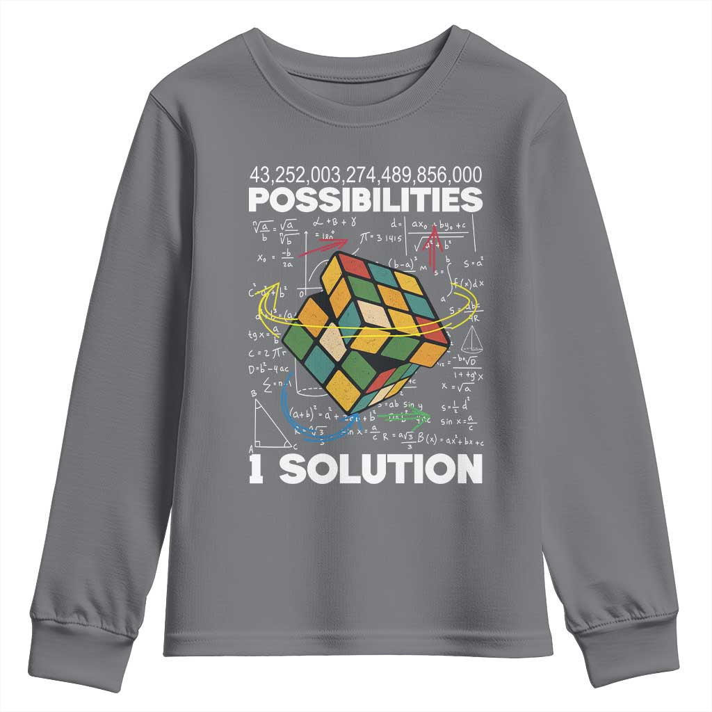 Funny Speed Cubing Youth Sweatshirt One Solution Math Puzzle Cube TS14 Charcoal Print Your Wear