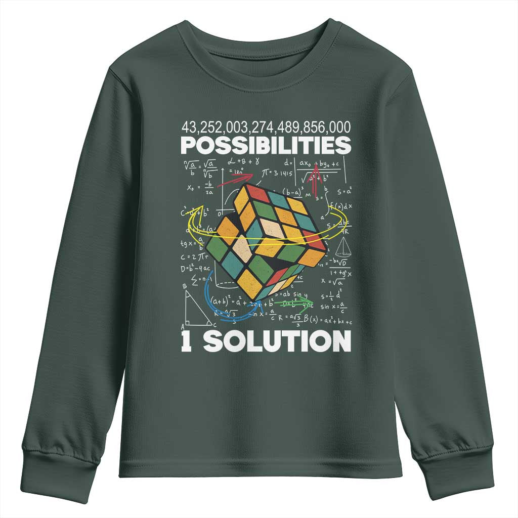 Funny Speed Cubing Youth Sweatshirt One Solution Math Puzzle Cube TS14 Dark Forest Green Print Your Wear
