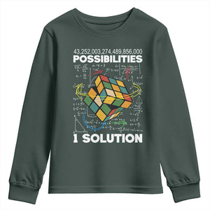 Funny Speed Cubing Youth Sweatshirt One Solution Math Puzzle Cube TS14 Dark Forest Green Print Your Wear