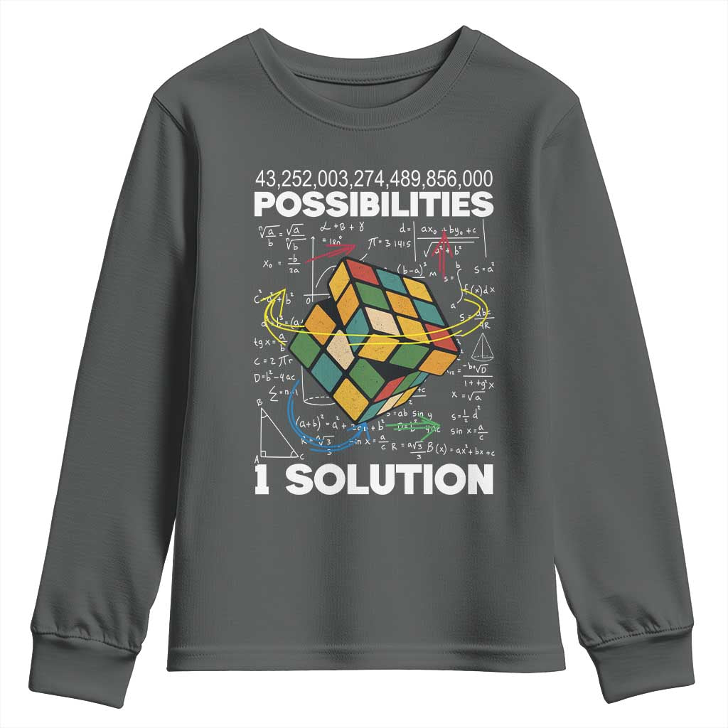 Funny Speed Cubing Youth Sweatshirt One Solution Math Puzzle Cube TS14 Dark Heather Print Your Wear