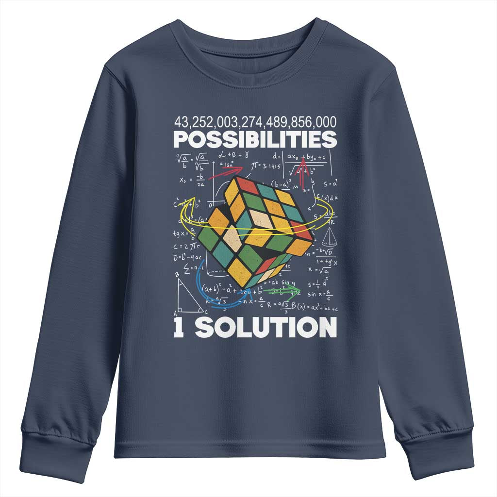 Funny Speed Cubing Youth Sweatshirt One Solution Math Puzzle Cube TS14 Navy Print Your Wear