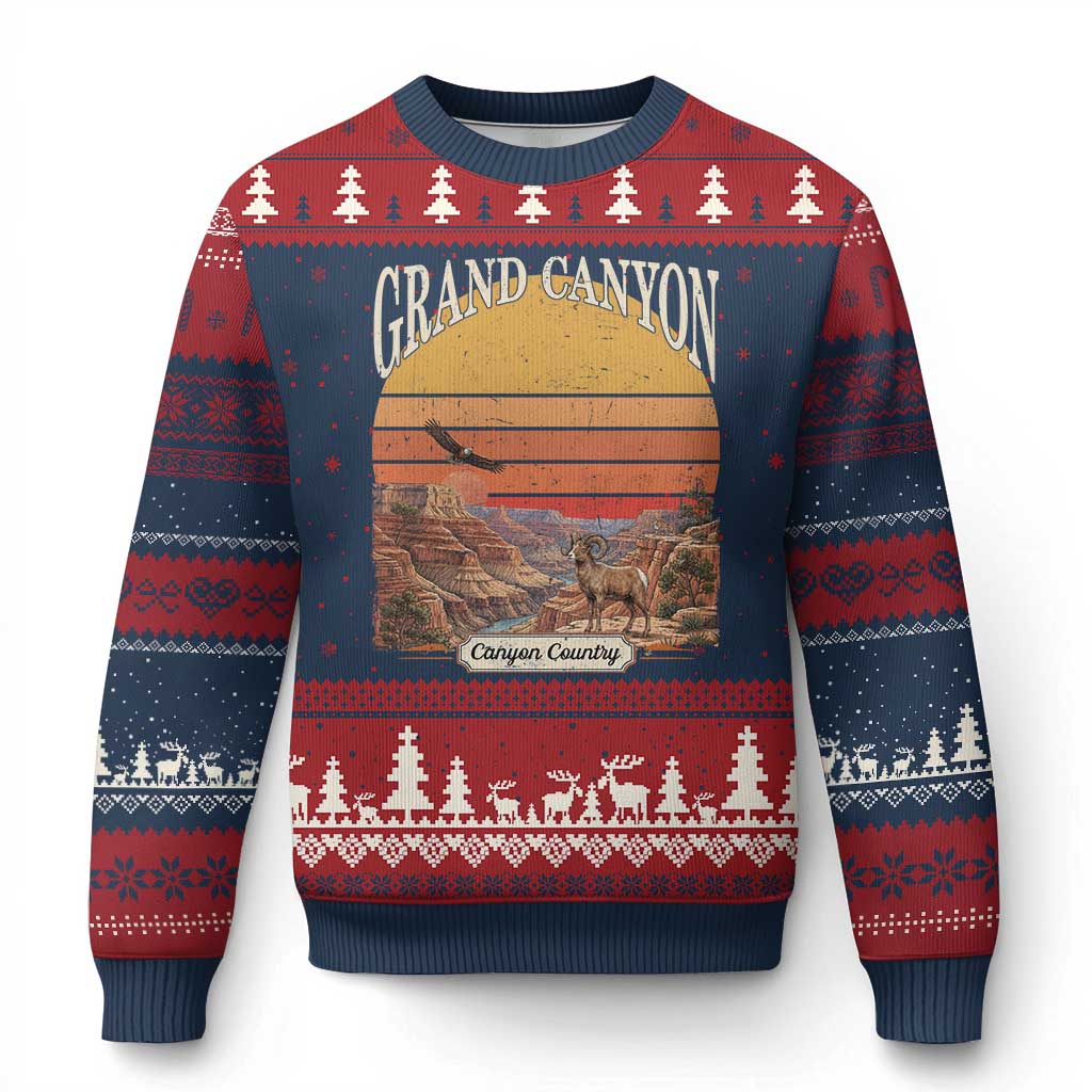Grand Canyon Arizona 90s Desert Sunset Nostalgia Hiking Ugly Christmas Sweater TS14 Navy Red Print Your Wear