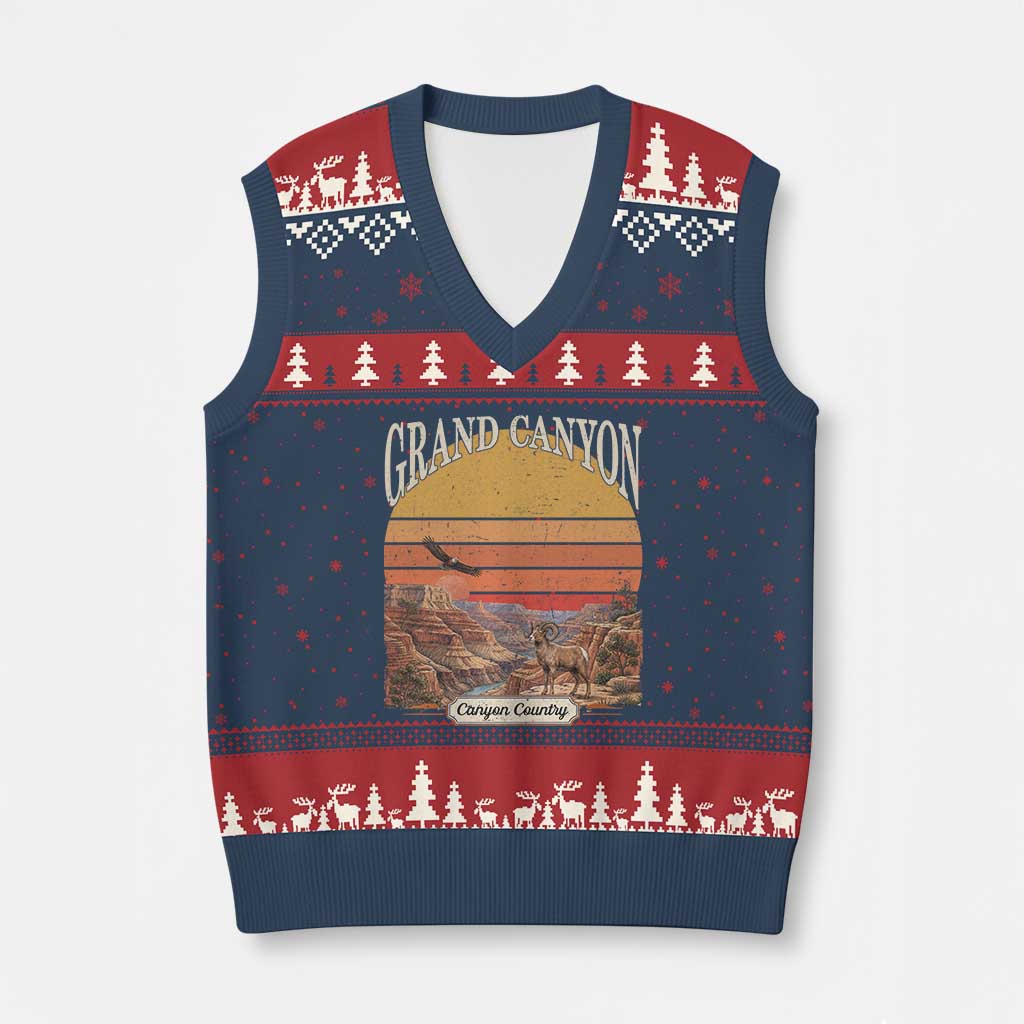 Grand Canyon Arizona 90s Desert Sunset Nostalgia Hiking V-Neck Knit Sweater Vest TS14 Navy Red Print Your Wear