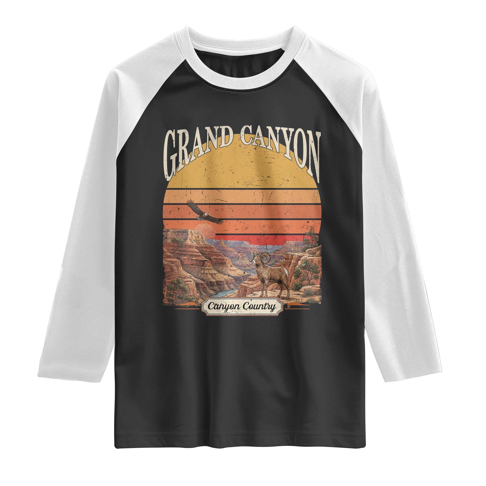 Grand Canyon Arizona 90s Desert Sunset Nostalgia Hiking Raglan Shirt TS14 Black White Print Your Wear
