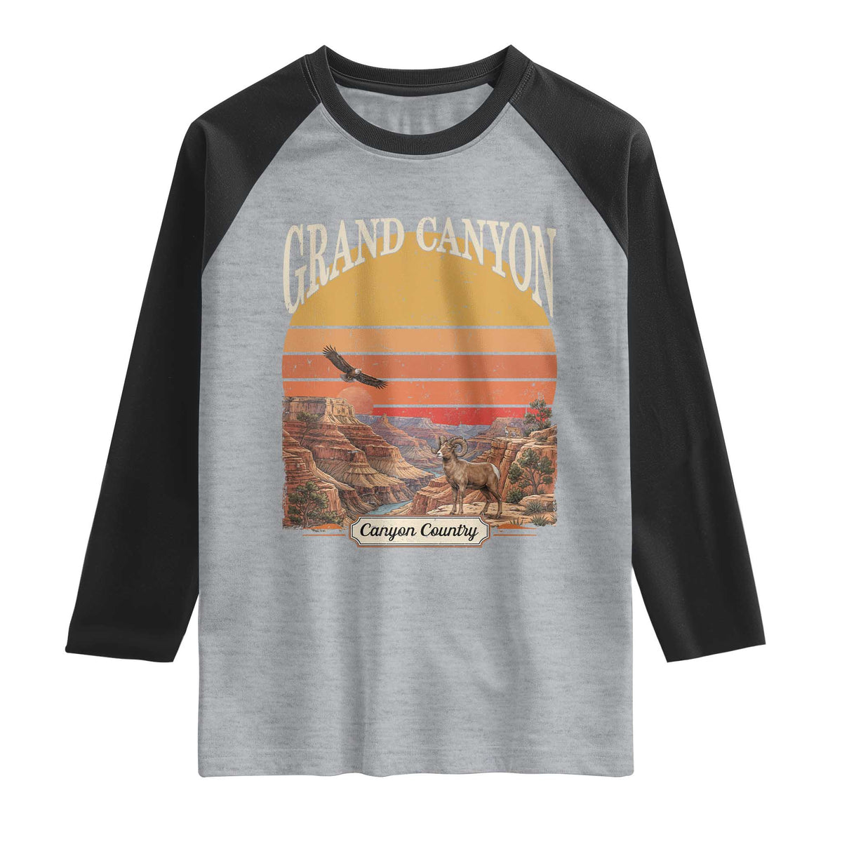 Grand Canyon Arizona 90s Desert Sunset Nostalgia Hiking Raglan Shirt