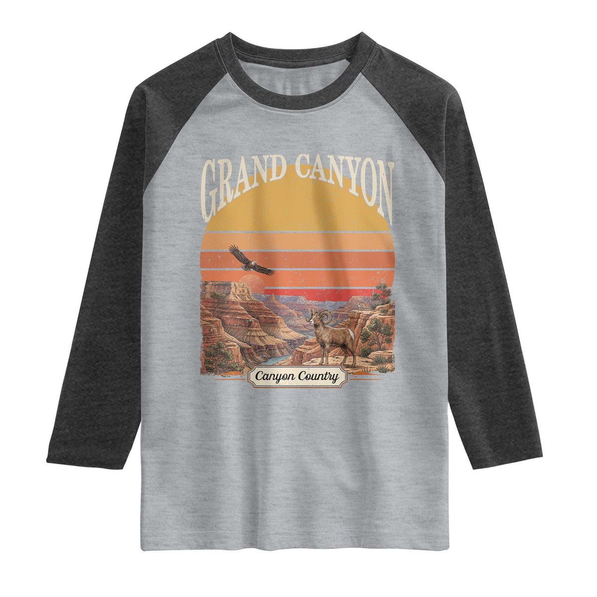 Grand Canyon Arizona 90s Desert Sunset Nostalgia Hiking Raglan Shirt