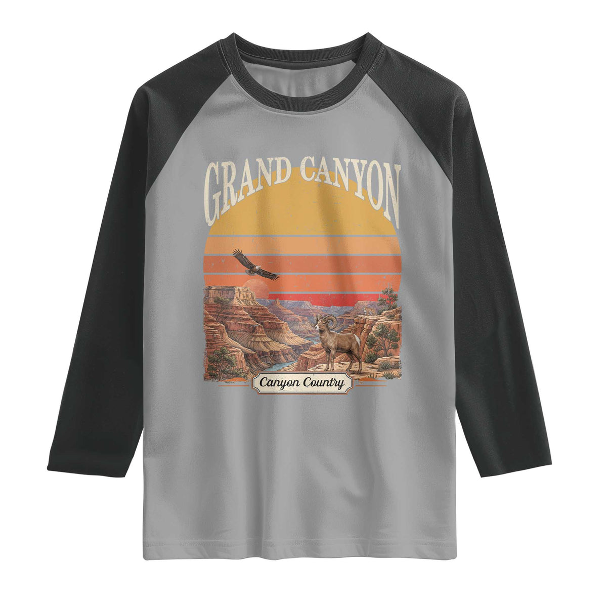 Grand Canyon Arizona 90s Desert Sunset Nostalgia Hiking Raglan Shirt