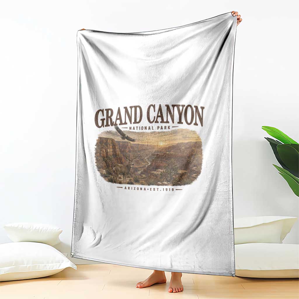 Grand Canyon National Park Arizona Established 1919 Throw Blanket Retro Deer Wildlife Nature Hiking Southwest Souvenir
