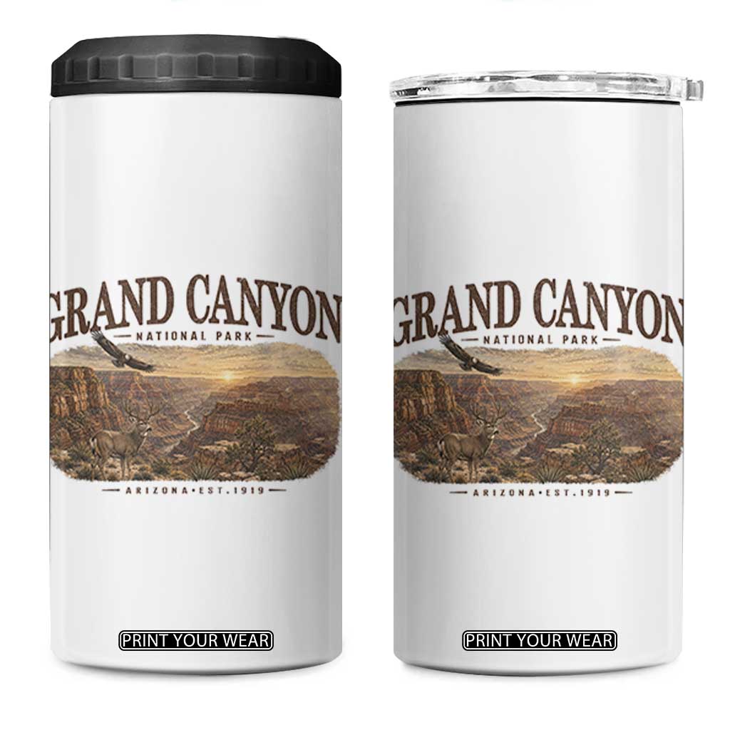 Grand Canyon National Park Arizona Established 1919 4 in 1 Can Cooler Tumbler Retro Deer Wildlife Nature Hiking Southwest Souvenir