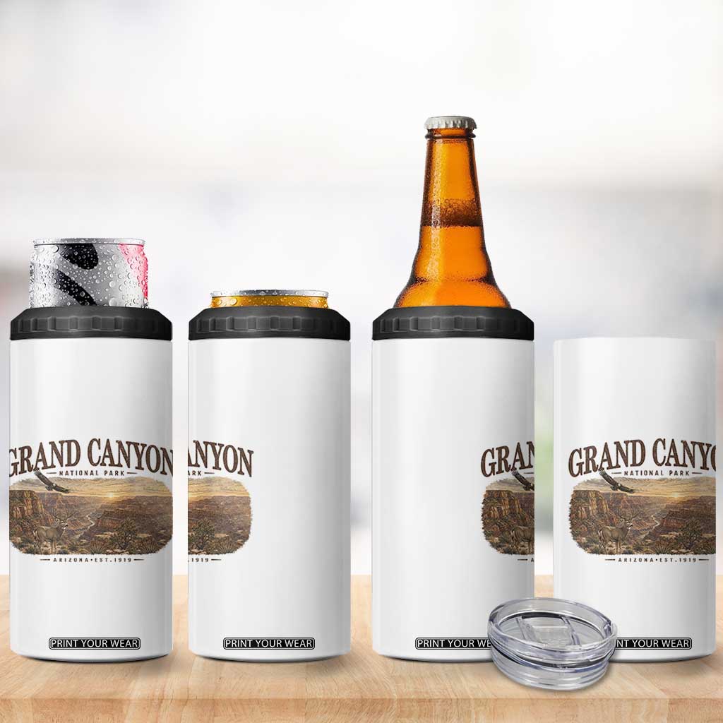 Grand Canyon National Park Arizona Established 1919 4 in 1 Can Cooler Tumbler Retro Deer Wildlife Nature Hiking Southwest Souvenir