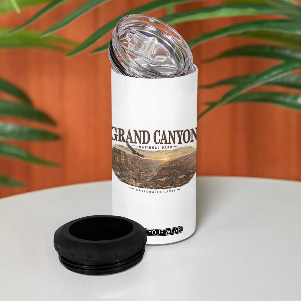 Grand Canyon National Park Arizona Established 1919 4 in 1 Can Cooler Tumbler Retro Deer Wildlife Nature Hiking Southwest Souvenir