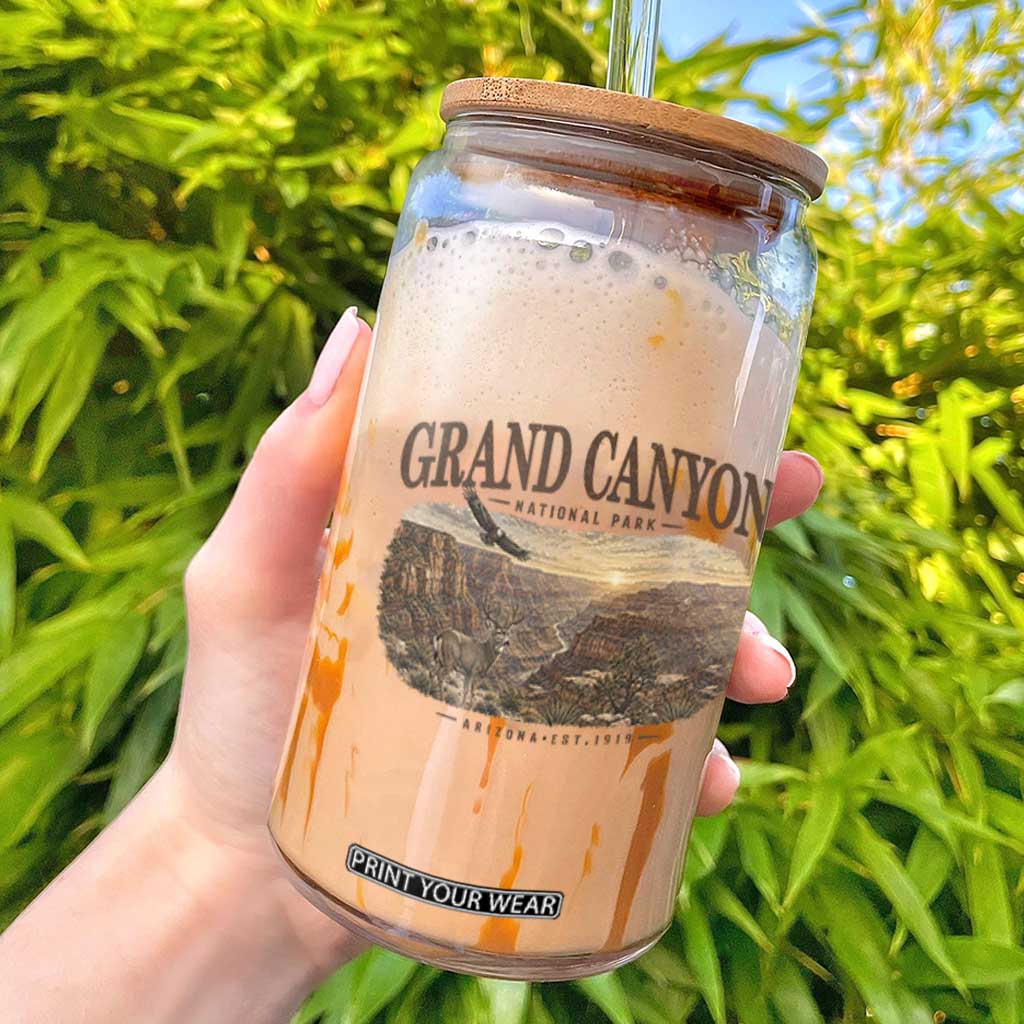 Grand Canyon National Park Arizona Established 1919 Glass Can Retro Deer Wildlife Nature Hiking Southwest Souvenir TS14 White Print Your Wear