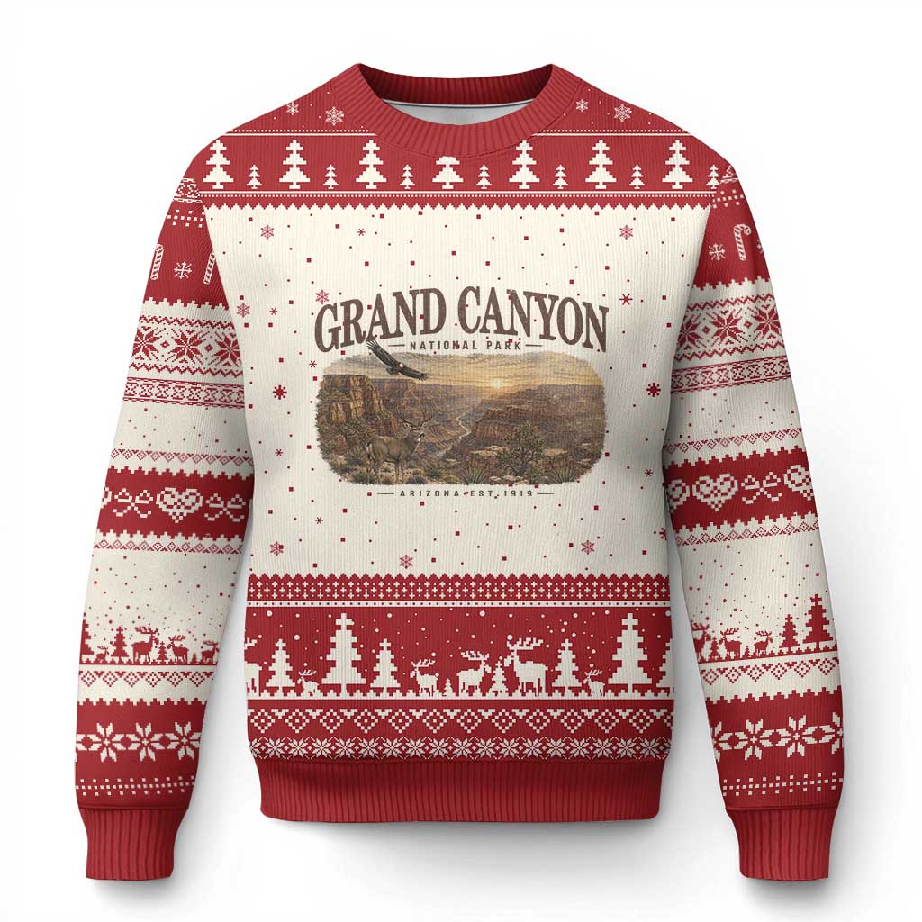 Grand Canyon National Park Arizona Established 1919 Ugly Christmas Sweater Retro Deer Wildlife Nature Hiking Southwest Souvenir TS14 Beige Red Print Your Wear