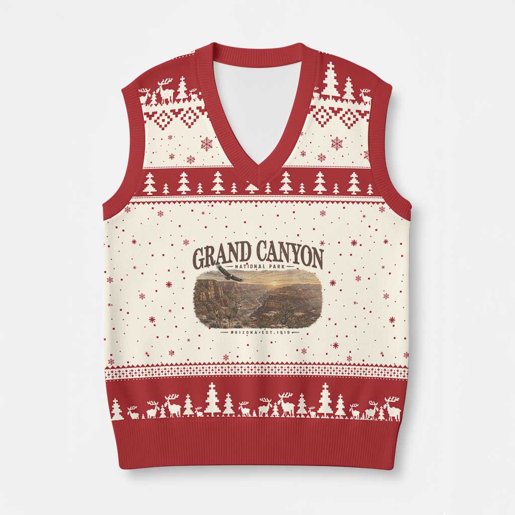 Grand Canyon National Park Arizona Established 1919 V-Neck Knit Sweater Vest Retro Deer Wildlife Nature Hiking Southwest Souvenir TS14 Beige Red Print Your Wear