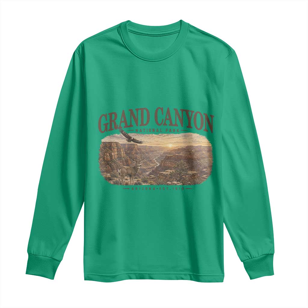 Grand Canyon National Park Arizona Established 1919 Long Sleeve Shirt Retro Deer Wildlife Nature Hiking Southwest Souvenir