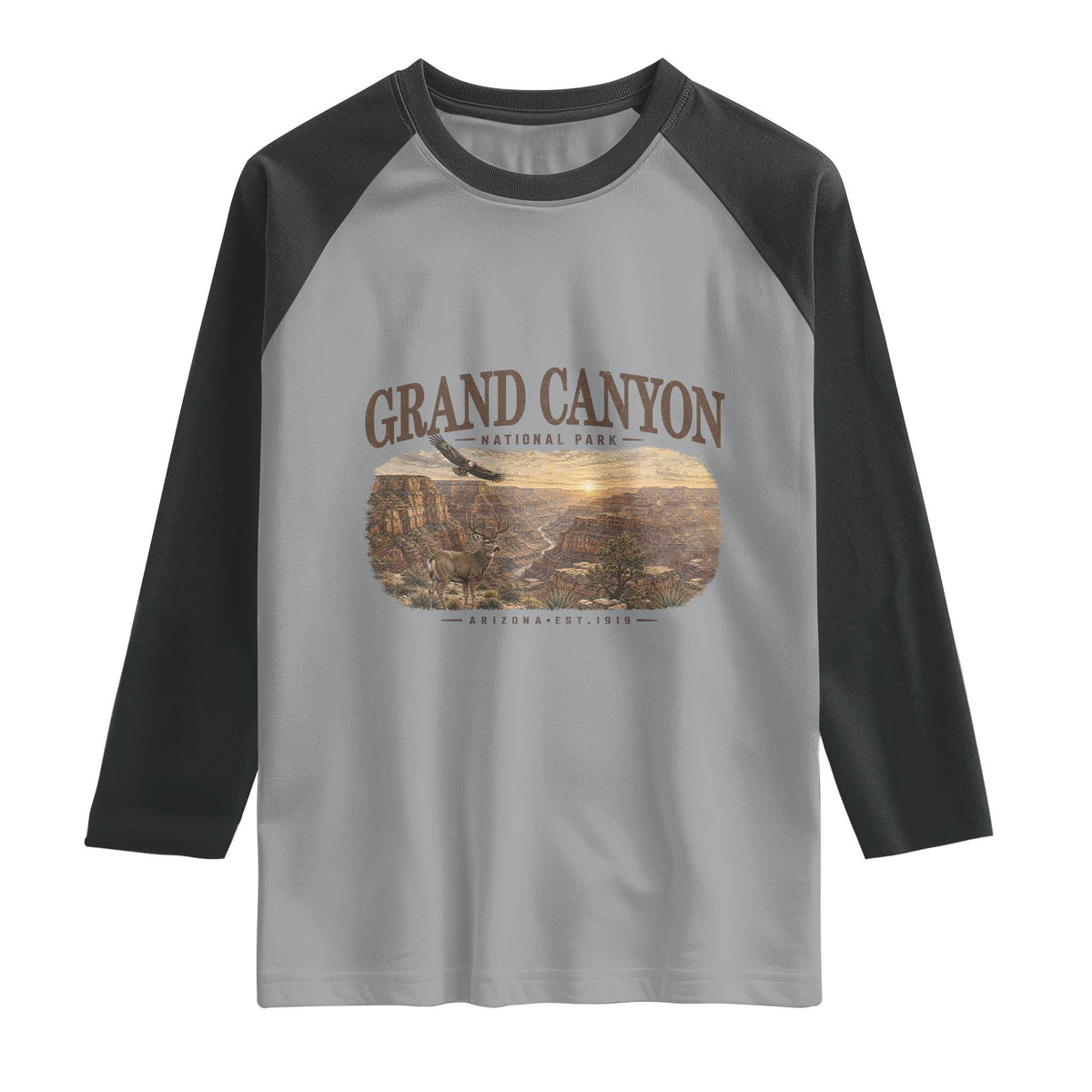 Grand Canyon National Park Arizona Established 1919 Raglan Shirt Retro Deer Wildlife Nature Hiking Southwest Souvenir