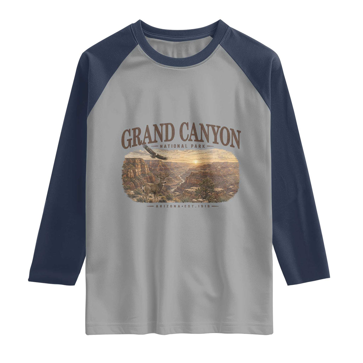 Grand Canyon National Park Arizona Established 1919 Raglan Shirt Retro Deer Wildlife Nature Hiking Southwest Souvenir