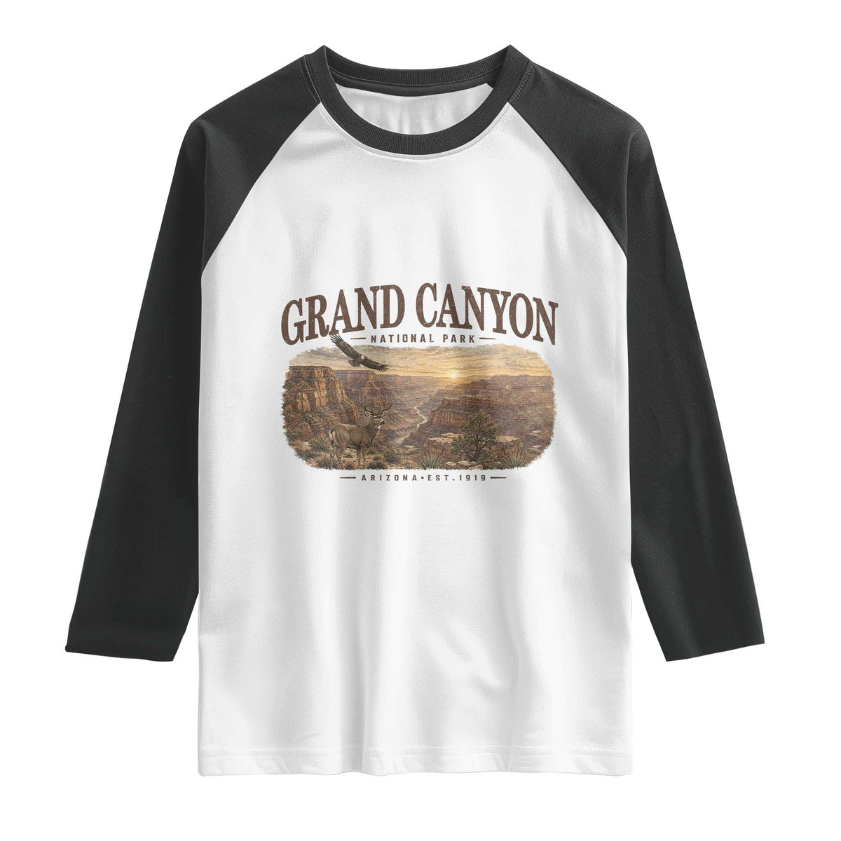 Grand Canyon National Park Arizona Established 1919 Raglan Shirt Retro Deer Wildlife Nature Hiking Southwest Souvenir