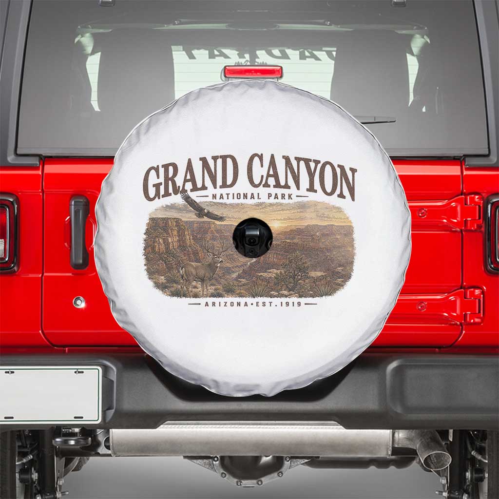 Grand Canyon National Park Arizona Established 1919 Spare Tire Cover Retro Deer Wildlife Nature Hiking Southwest Souvenir TS14 White Print Your Wear